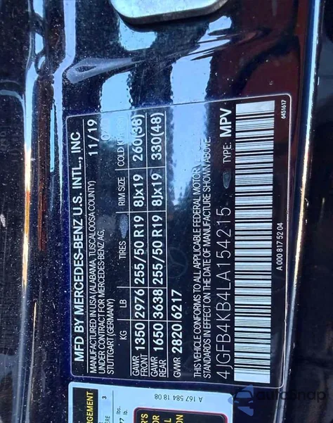 2020 Mercedes-Benz Gle 350 4Matic z USA, uszkodzony, nr VIN 4JGFB4KB4LA154215